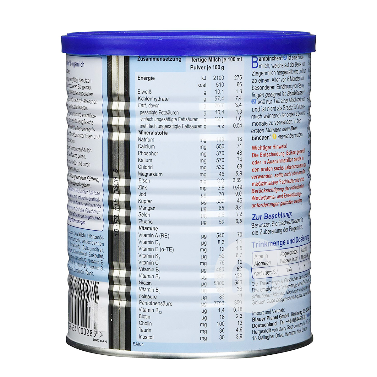 Bambinchen 德國藍色星球羊奶粉2段*6 海外本土原版