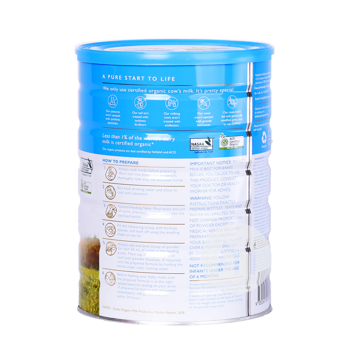 BELLAMY'S 澳洲貝拉米有機嬰兒奶粉2段900g*6罐 澳洲本土標準