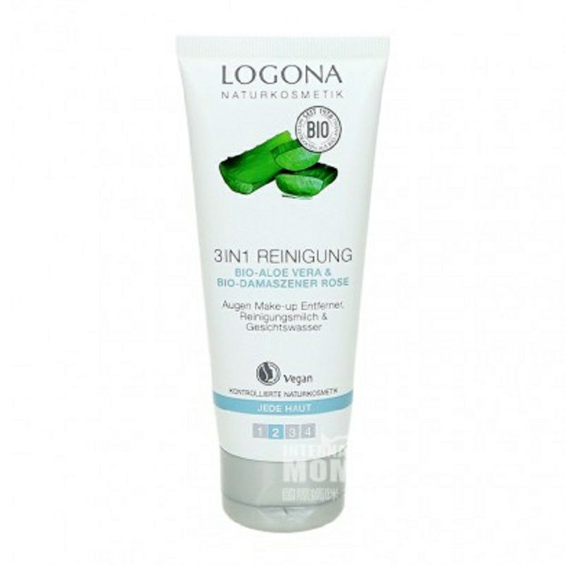 LOGONA 德國羅格娜有機蘆薈玫瑰3合1清潔卸妝洗面奶 海外本土原版