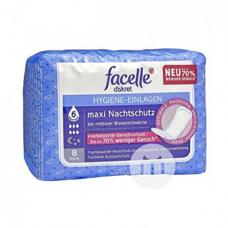 Facelle 德國Facelle夜用透氣衛生巾六滴水8片*2 海外本土原版