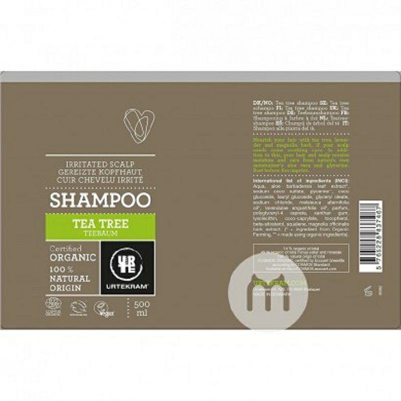 URTEKRAM 丹麥亞緹克蘭茶樹有機舒緩頭皮洗發水孕婦可用 海外本土原版