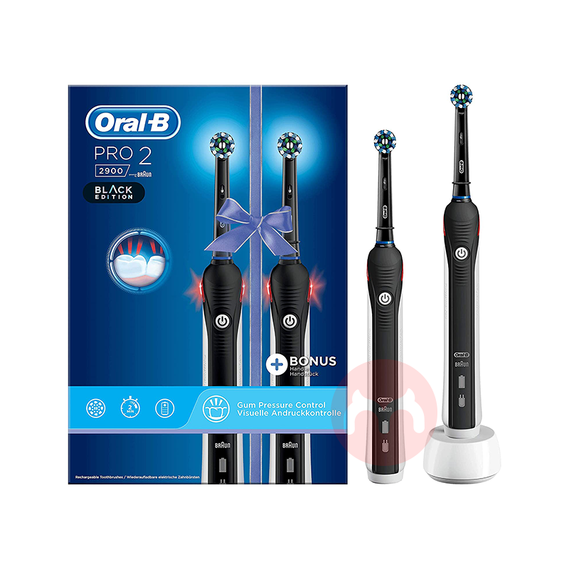 BRAUN 德國博朗oral-b PRO 2900電動牙刷兩隻裝+6個刷頭黑色 海外本土原版